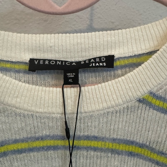 NWT Veronica Beard Cream Striped Linen Sweater Sz XL - Picture 3 of 5